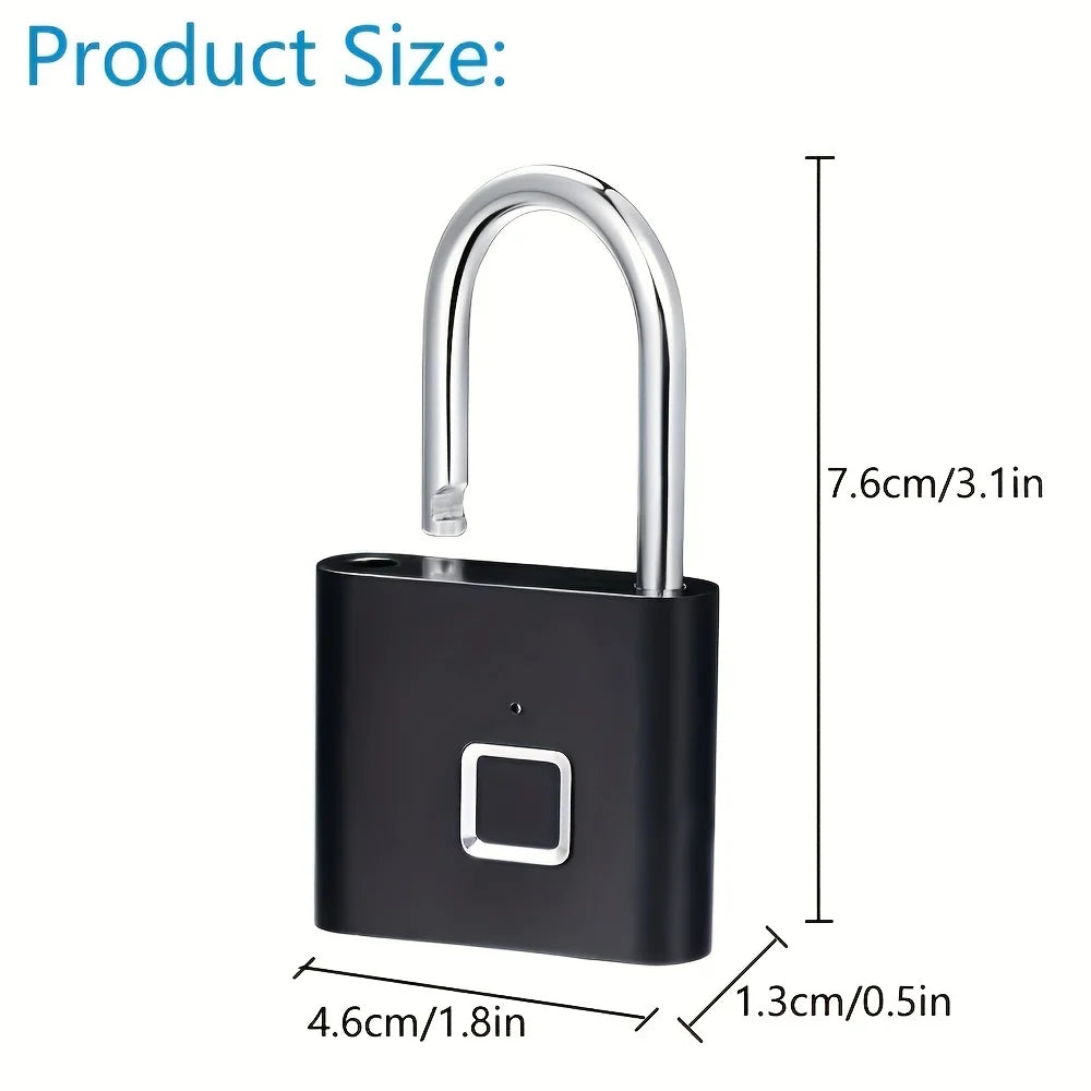 Black Silver Keyless USB Rechargeable Door Lock Fingerprint Smart Padlock Quick Unlock Zinc Alloy Metal Self Developing Chip