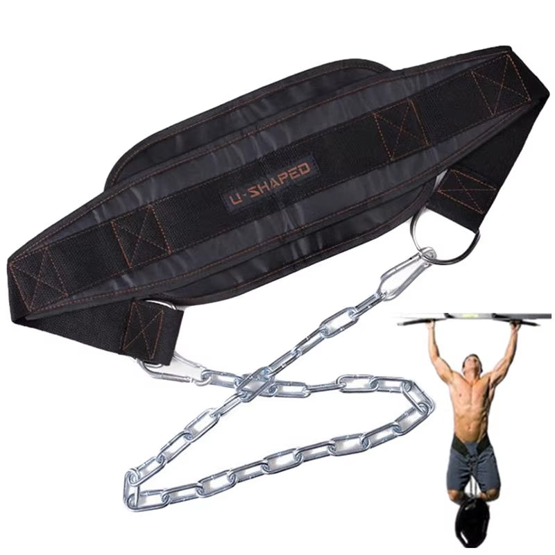 Thick Neoprene Weight Lifting Belt with Chain Dipping Belt for Pull up Chin up Kettlebell Barbell Fitness Bodybuilding Gym Belt