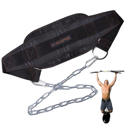 Thick Neoprene Weight Lifting Belt with Chain Dipping Belt for Pull up Chin up Kettlebell Barbell Fitness Bodybuilding Gym Belt